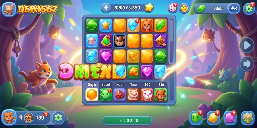 Tampilan gameplay seru di DEWI567 dengan kombinasi strategi Match-3.