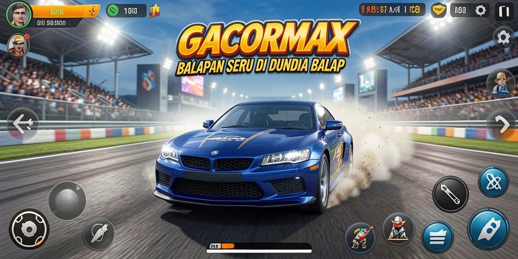 Tampilan utama GACORMAX menampilkan aksi balapan yang mendebarkan.