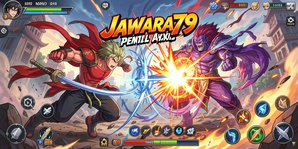 Screenshot menampilkan pertarungan seru dalam game Anime JAWARA79.