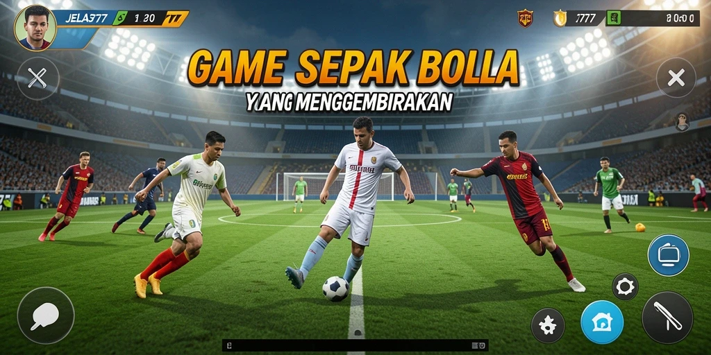 Tampilan seru dari gameplay JELAS777 yang menampilkan aksi sepak bola.