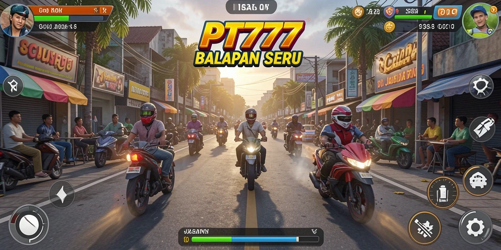 Tampilan gameplay PT777 dengan aksi balap yang cepat dan seru.