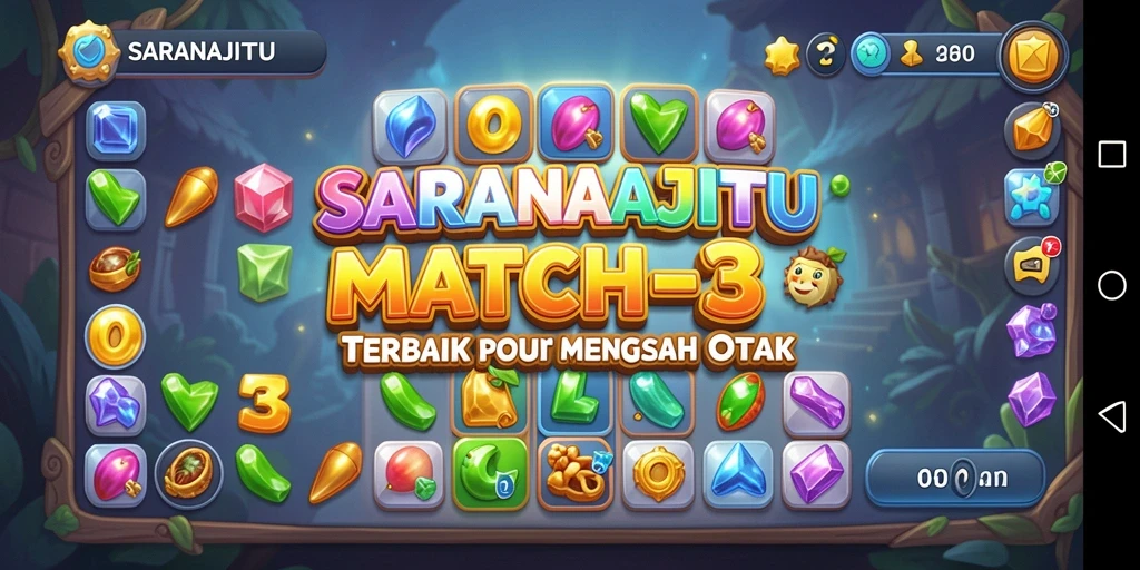 Screenshot permainan SARANAJITU menunjukkan gameplay Match-3 yang menarik.