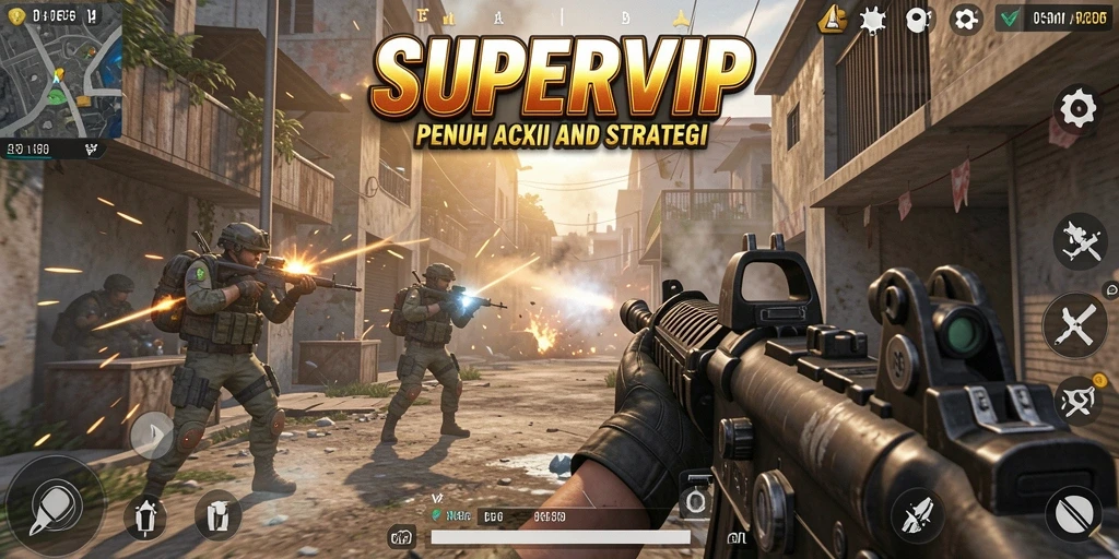 Screenshot menampilkan aksi pertempuran intens di SUPERVIP.