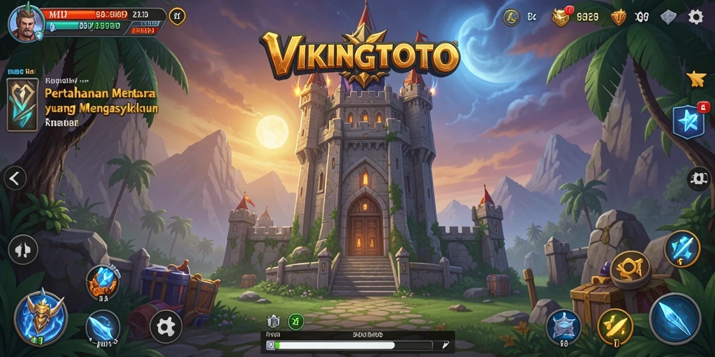 Tampilan menarik dari gameplay VIKINGTOTO dengan menara dan musuh unik.